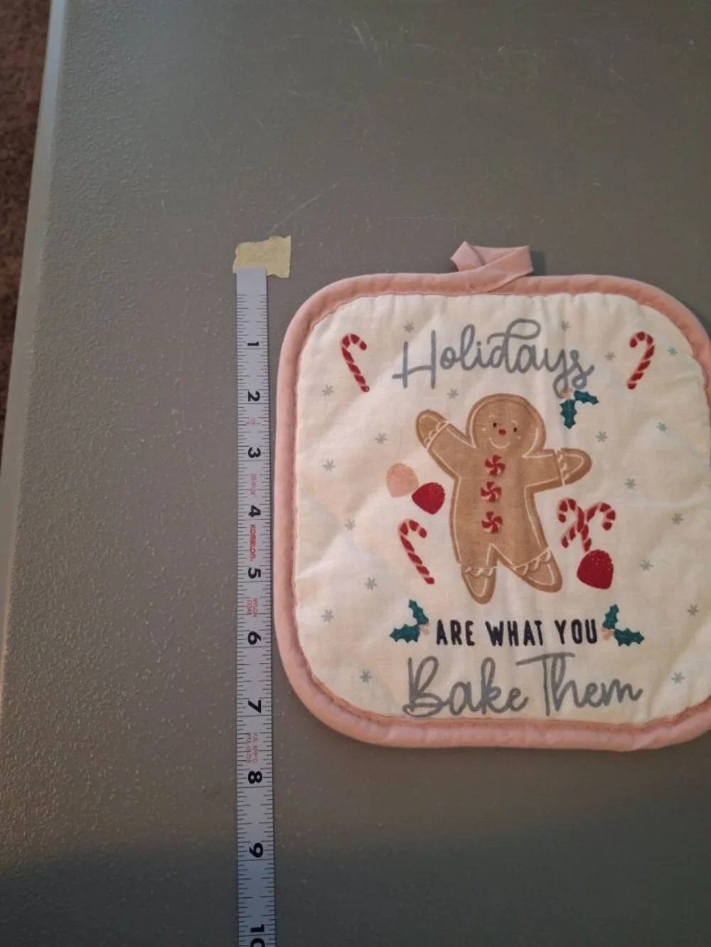 Christmas Gingerbread Potholder Pink Candy Cane Holiday Baking Cottagecore Decor